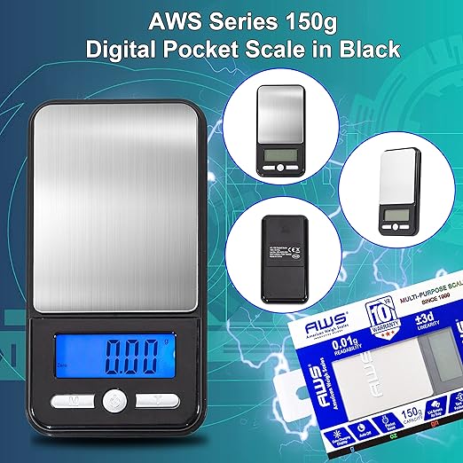 American Weigh Scales Digital Pocket Scale AC SERIES 150g x 0.01g | High Precision 0.001g Accuracy Mini Gram Scale for Kitchen, Lab, Jewelry, Coin Scale, Small Digital Gram Scale Portable Travel Scale