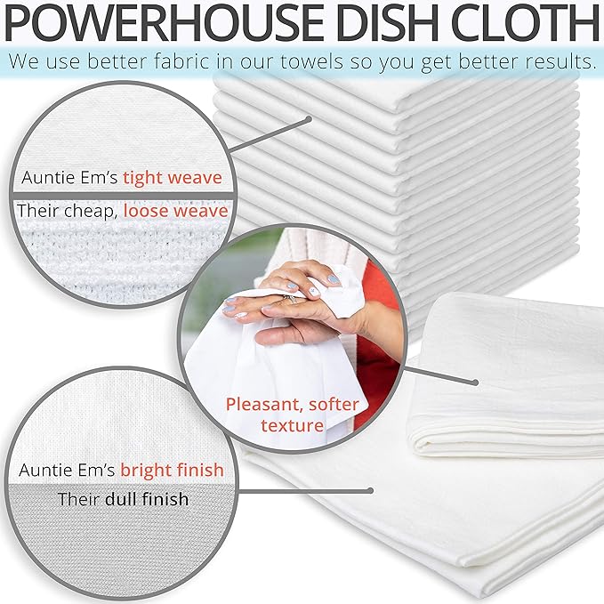 Aunti Em's Kitchen Flour Sack Dish Towels - Natural Cotton for Embroidery and Drying Glass, Hand, Dinnerware - Plain, Thick, Zero-Lint, Highly Absorbent - Set of 12, 27 x 27 Inch, Sage Green