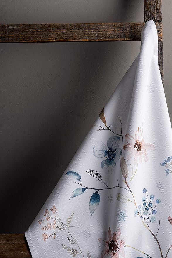 Maison d' Hermine Kitchen Towels Set of 3 100% Cotton 20" x 27.5" Reusable Cloth Tea Dish Towels Absorbent with Hanging Loop for Kitchen Dining Thanksgiving Christmas Decorations (Ice Florals)