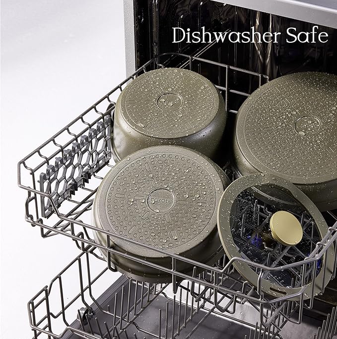 Carote 21pcs Ceramic Cookware Set with Detachable Handles, Pots and Pans Set Non Stick, RV Kitchen Cooking Pot and Pan, Dishwasher Safe, Non-toxic Induction Cookware PFAS and PFOA Free, Green