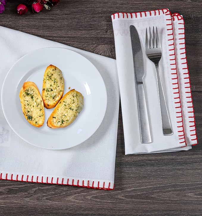 Bedding Craft Cotton Cloth Dinner Napkins Set of 12 – 18x18 Poppy Red Reusable Fabric Napkins with Blanket Stitch Selvedge – Washable Wedding Napkins for Dining Table Décor, Parties & Restaurants