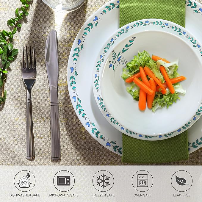 Cello Regal Dinnerware Set of 18 pieces, Service for 6, Chip & Scratch Resistant, Lightweight Round Plates and Bowls Set, Microwave & Dishwasher safe, Opalware Dinner Set, Morning Glory