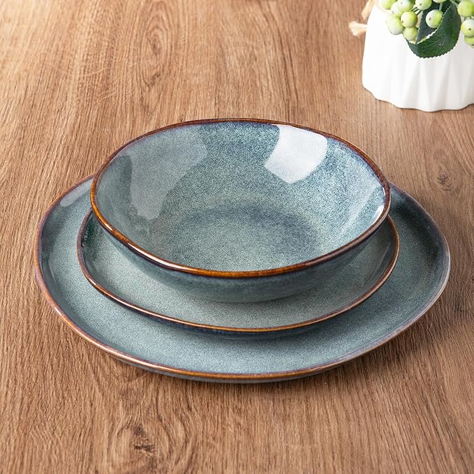 AmorArc Ceramic Dinnerware Sets,Handmade Reactive Glaze Stoneware Plates and Bowls Sets,Highly Chip and Crack Resistant | Dishwasher & Microwave Safe Dishes Set,Service for 6 (18pc)