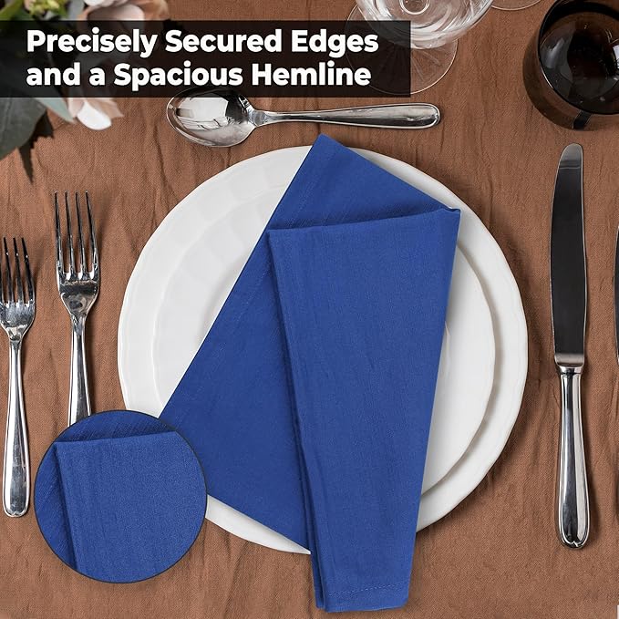 Urban Villa Cloth Napkins 100% Cotton Slub Absorbent Dinner Napkins (Set of 12) Oversized 20x20 Inches Solid Royal Blue Color Soft Durable Reusable Washable Ideal for Everyday Use Wedding Parties
