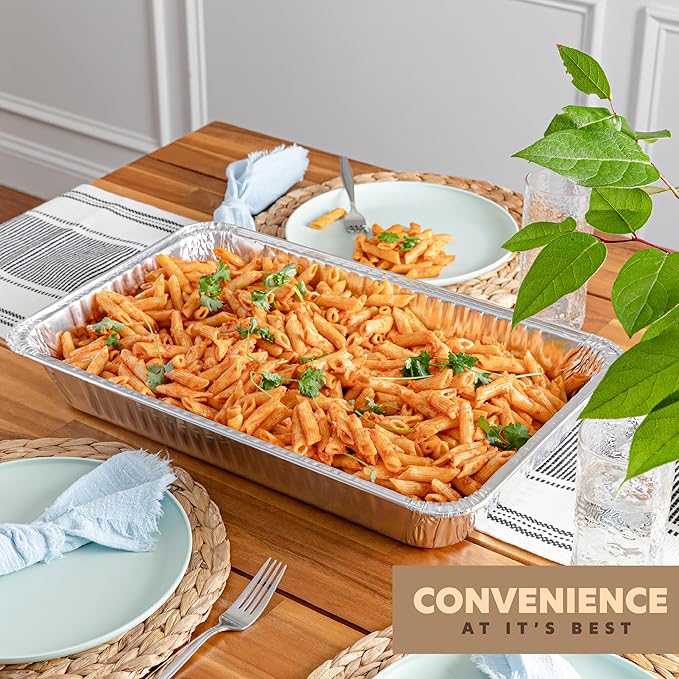 PLASTICPRO 25 Pack Aluminum Pans 13'' X 21" Disposable Pans with Covers Heavy Duty 20 lb Foil Pans for Baking and Cooking