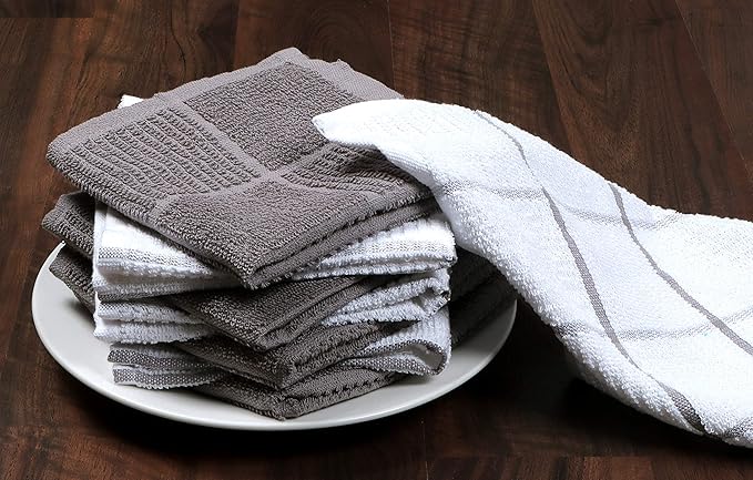 AMOUR INFINI Dish Cloths for Washing Dishes Set of 8 - Highly Absorbent, Super Soft Kitchen Dishcloths - Reusable Quick Dry Dish Rags for Cleaning & Drying Kitchen Linens (12x12 Inch - L.Grey)