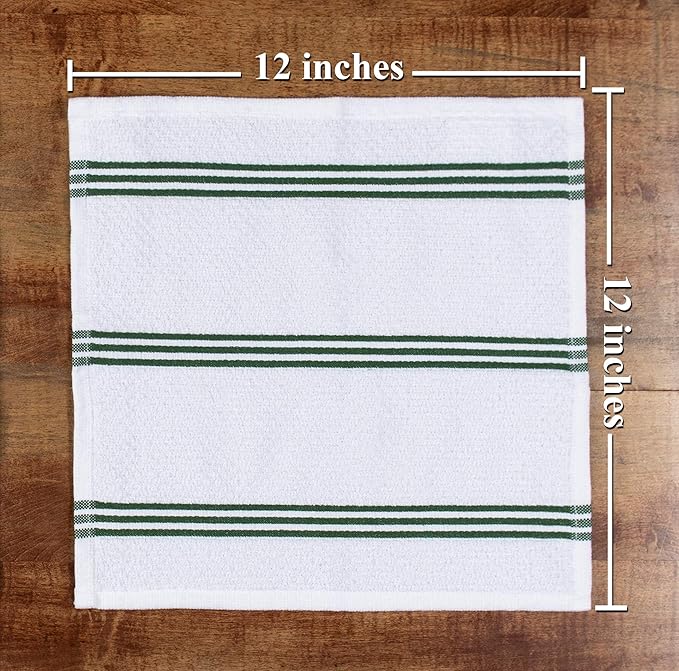 Sticky Toffee Cotton Dishcloths Set of 8 – 12x12 in Dark Green and White Dish Towels, Reusable and Absorbent Tea Towels for Cleaning or Drying, Oeko-Tex Cotton