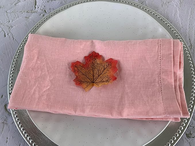 Hemstitched Linen Napkins – 20 Inch x 20 Inch – Stonewashed Pure Linen Cloth Dinner Napkins with Mitered Corners - 100% French Flax – Machine Washable - Set of 4 (Blush Pink)