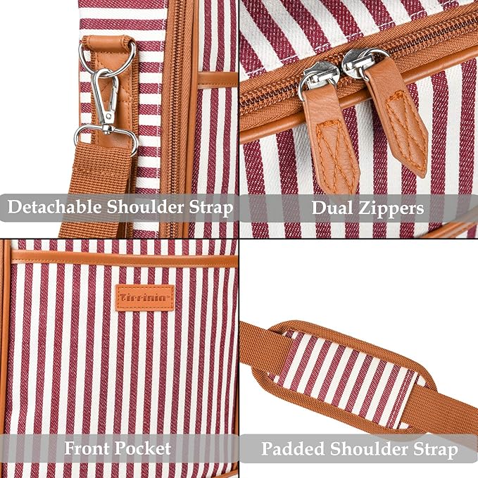 Tirrinia Insulated 2 Bottle Wine Gift Tote Bag - Wine Tumbler Glass Cooler Carrier for BYOB Restaurants, Wine Tasting, Travel, Park, Beach, Great Wine Lover Gift, Red Stripe