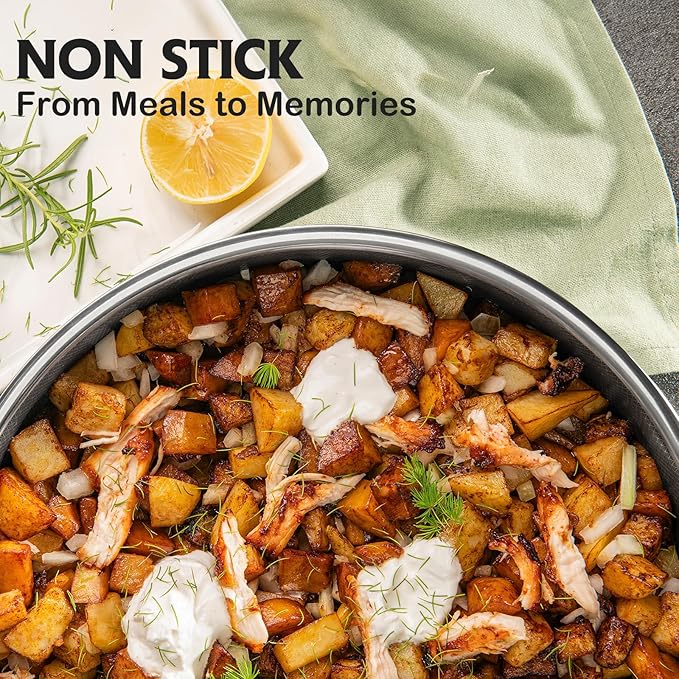 Wok, 13 Inch Hybrid Woks & Stir-fry Pans Nonstick, Non Toxic Stainless Steel Wok Pan with Lid, Dishwasher Induction Oven Broiler Safe, PFOA Free Cookware Non Stick