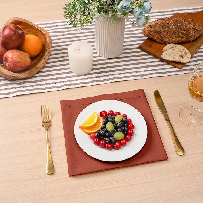 Blue Needles Set of 12 Hemstitch Linen Napkins 100% Cotton Rust Cloth Dinner Napkins 18x18 inches, Soft, Reusable, Absorbent, Washable, Ideal for Fall Thanksgiving Events, Parties & Everyday Use