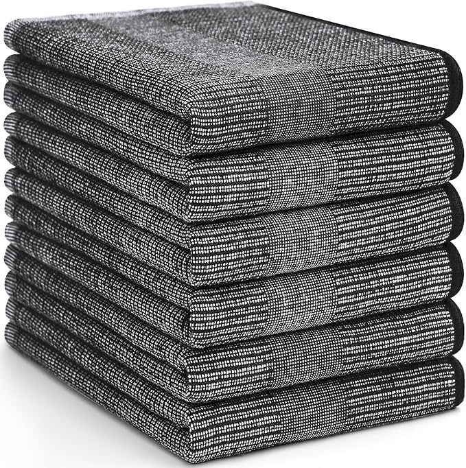 Homaxy Premium Kitchen Towels(18”x 28”, 6 Pack), Large Cotton Kitchen Hand Towels, Flat and Terry Dish Towels, 380 GSM Highly Absorbent Tea Towel Set with Hanging Loop, Black