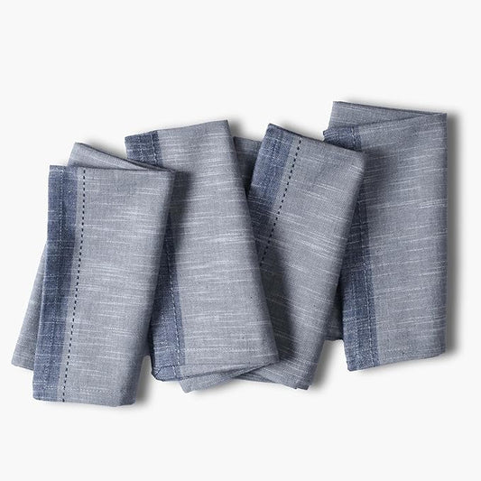 Ramanta Home Cloth Napkins Set of 4 Textured Cotton 18x18 - Premium Contrast Border Fall Thanksgiving Dinner Napkins for Christmas Farmhouse Wedding, Soft Washable Table Linen for Everyday Use - Grey