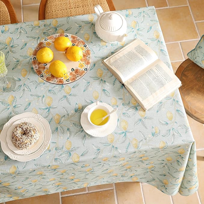 patdrea Designer Linen Green Tablecloth for Rectangle Table,Vintage Breathable Yellow Fruits Pattern Extra Long Table Cloth,Decor Cover for Kitchen Dining,Christmas,Thanksgiving,67"x118"-Ania a