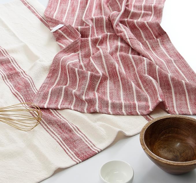 KAF Home Natural Rustic Farmhouse Slubbed Kitchen Towel | 100% Cotton Dish Towel, 18 x 28 Inches | Soft and Absorbent (Wine, 18 x 28-4 Pack)