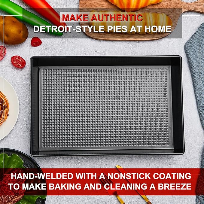 3 Pcs Detroit Style Pizza Pan 10 x 14 x 2.36 Inch Non Stick Rectangle Deep Pizza Pans Pre Seasoned Carbon Steel Sicilian Style Pan Dish Bakeware Kitchenware
