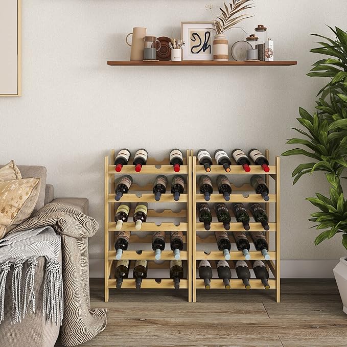 SMIBUY Bamboo Wine Rack, 20 Bottles Display Holder, 5-Tier Free Standing Storage Shelves for Kitchen, Pantry, Cellar, Bar (Natural)