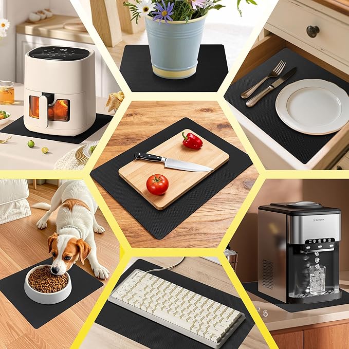 Upgraded 10” x 15” Non-Adhesive Non-Slip Cutting Board Mat, Multi-Purpose Non-Slip Pad for Chefs & Home Cooks, Safety Grip Mat Under Kitchen Cutting Boards, Drawer Liners (Black, 1 Pack)