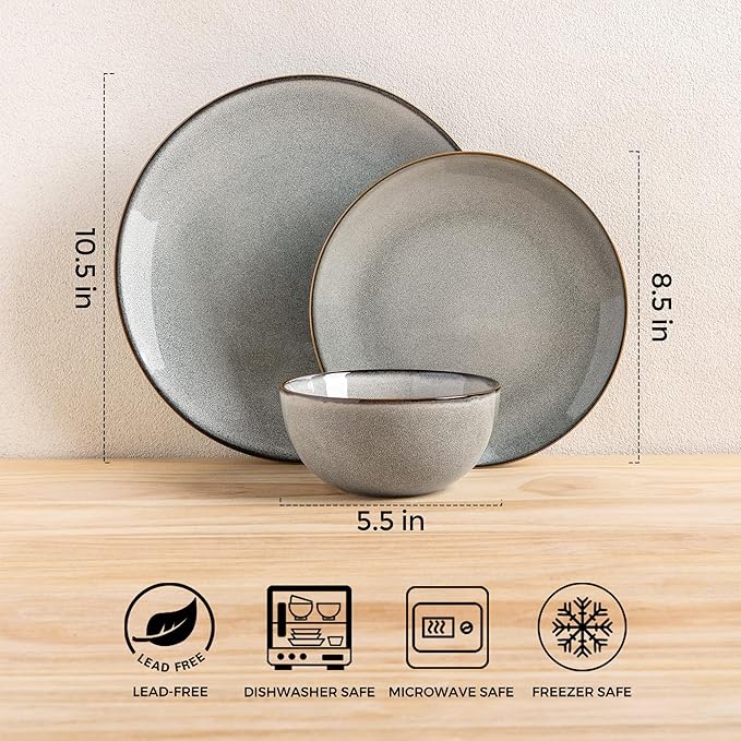 GBHOME Ceramic Dinnerware Sets for 8, 24 Pieces Stoneware Plates and Bowls Sets, Reactive Glaze Dishes -Scratch Resistant, Dishwasher&Microwave Safe