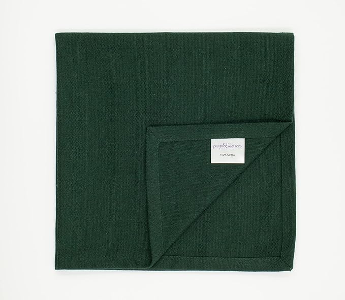 PurpleEssences Set of 12 Cloth Dinner Napkins 100% Cotton 18x18 Inch - Soft Durable Washable - Ideal for Farmhouse Party Christmas Holiday Winter - Perfect Everyday Use Table Linen - Forest Green