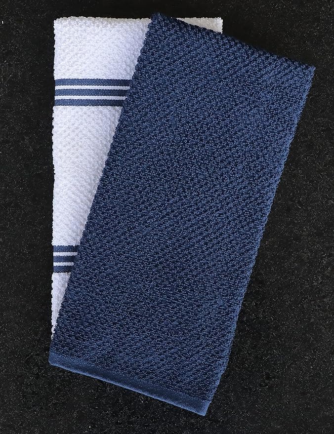 AMOUR INFINI Kitchen Towels Pack of 4 - Absorbent, Quick Drying Premium Cotton Tea Towel - Kitchen Linens 16x28 Inch Dish Towels with Hanging Loop (Blue)