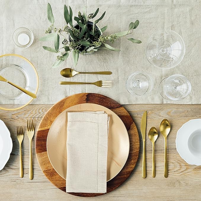 Hausattire Cloth Dinner Napkin Flax Fall Hemstitched Mitered Corner 20x20 Inch Natural Thanksgiving Decorative Soft Durable Table Linen Napkins Ideal for Halloween, Christmas, Cocktail Parties