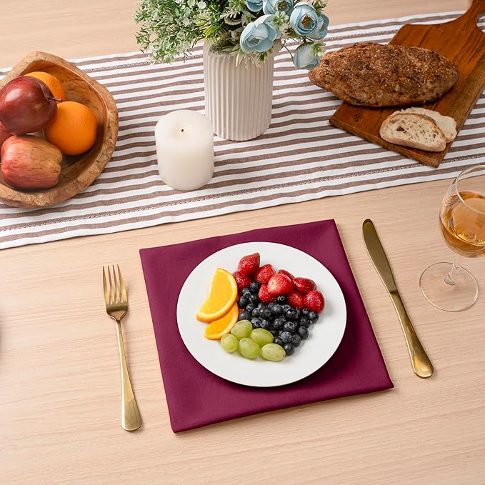 Blue Needles Solid Cloth Napkins Set of 12 Burgundy 100% Cotton Dinner Napkins 18x18 inches - Soft, Reusable, Absorbent & Washable Fall Thanksgiving Linen, Ideal for Events, Parties & Everyday Use