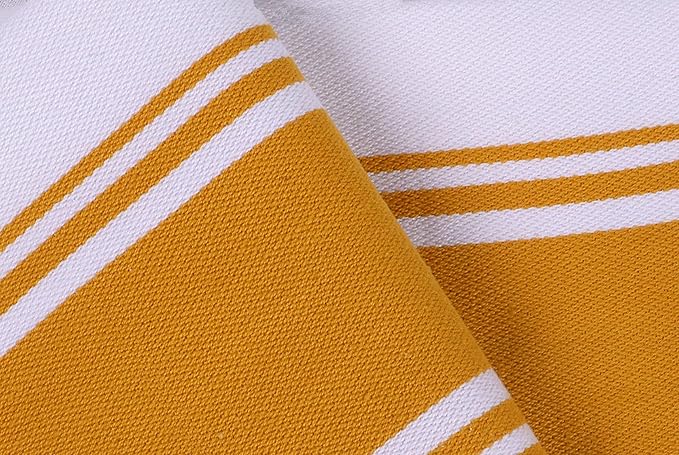 AMOUR INFINI Kitchen Towels 100% Cotton Pack of 4, Highly Absorbent Quick Drying Premium Striped Dish Towel for Kitchen with Hanging Loop Hand & Tea Towels (Yellow)