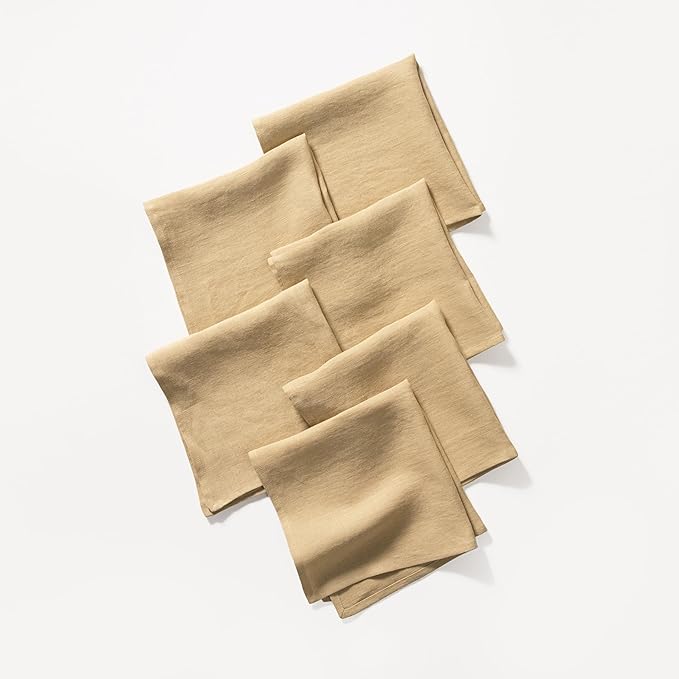 Linen Dinner Napkins 18 x 18 Inch - 100% Flax Linen Napkins - Stone Washed Pure Linen Cloth Napkins (Royal Cream, 18" x 18"(Set of 6))