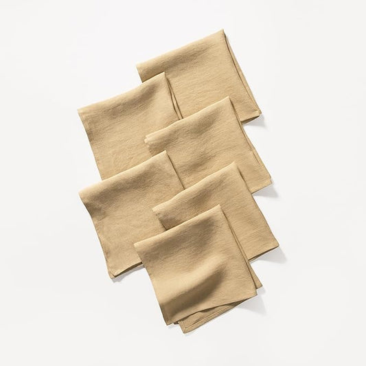 Linen Dinner Napkins 18 x 18 Inch - 100% Flax Linen Napkins - Stone Washed Pure Linen Cloth Napkins (Royal Cream, 18" x 18"(Set of 6))