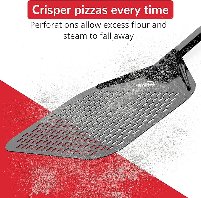 Non-stick Pizza Peel 12 inch – Excellent Slide-Off & Easy Cleanup – Perforated Metal Base with Safe Ceramic Coating