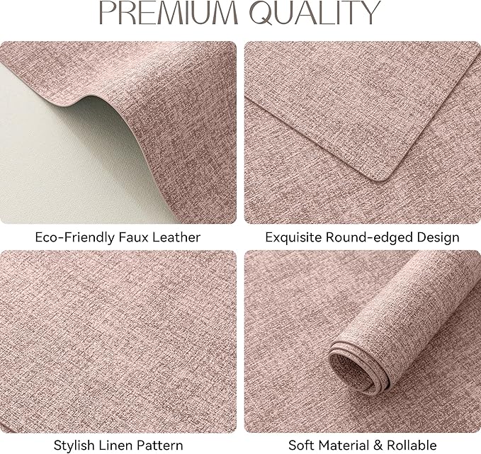 Romanstile Vinyl Placemats Set of 6-12 X 18 Inch - Heat Resistant Place Mats 100% Waterproof Oilproof Wipeable Reversible Faux Leather Table Mats for Kitchen/Dining/Party/Outdoor, Pink