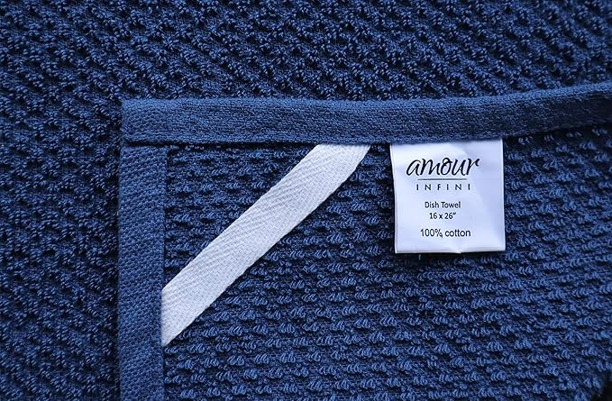 AMOUR INFINI Kitchen Towels Pack of 4 - Absorbent, Quick Drying Premium Cotton Tea Towel - Kitchen Linens 16x28 Inch Dish Towels with Hanging Loop (Blue)