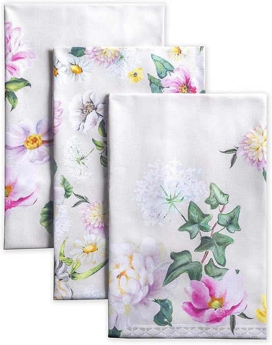 Maison d' Hermine Kitchen Towels Set of 3 100% Cotton 27.50" x 20" Reusable Cloth Tea Dish Towels Absorbent with Hanging Loop for Kitchen, Home, Dining, Cocktail Parties Spring/Summer (Pivoine)