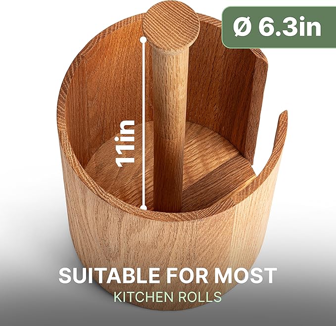 WALDWERK Design Paper Towel Holder Out of Oak Wood - Kitchen Towel Holder for All Standard Kitchen Rolls - Wooden Paper Towel Holder for Countertop - Papertowel Holder for Kitchen