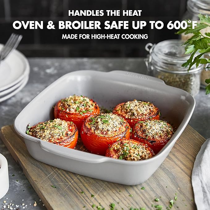 GreenPan Premiere Ovenware Healthy Ceramic Nonstick 8" Square Cake Baking Pan, Cast Aluminum Bakeware, Warp-Free, Oven and Broiler safe to 600F, Dishwasher Safe, PFAS-Free, Gray