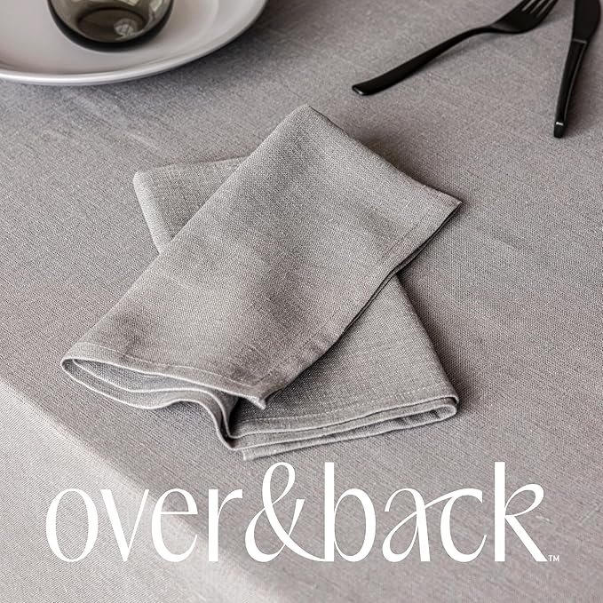 over&back 100%-Linen Woven Tablecloth - Colorful Dining Room Table Cover - Mitered Corner Hems - Machine Washable - Kitchen and Home Decor - Grey - 70x90