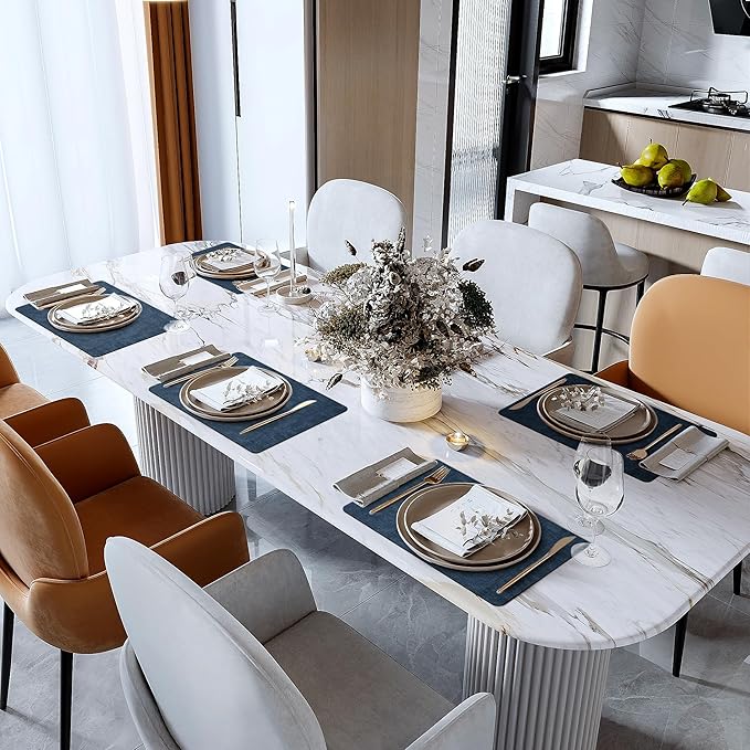 Faux Leather Vinyl Placemats Set of 4 Wipeable Heat Resistant Place Mats 100% Washable - Waterproof - Anti Slip Reversible Table Mats for Kitchen/Dining/Party, 12" x 16.5", Navy Blue & Dark Grey