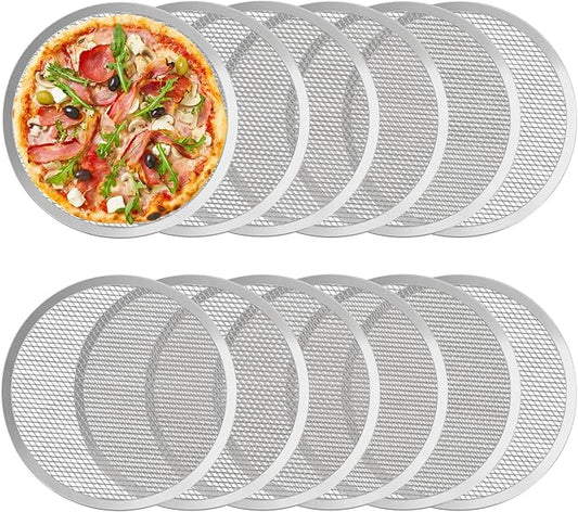 LRui Pizza Screen,16 Inch,12 Pack,Seamless Aluminum Pizza Pan With Holes.