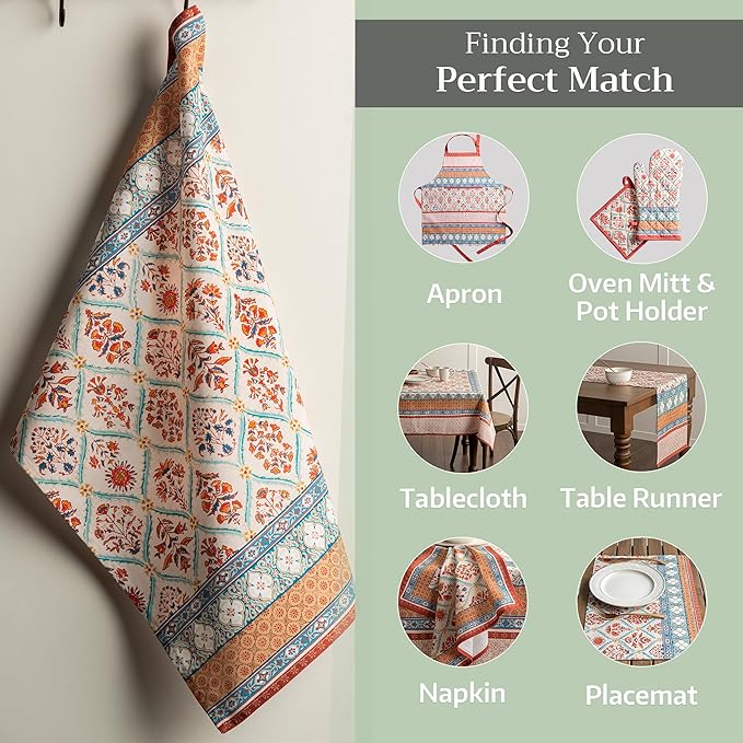 Maison d' Hermine Kitchen Towels Set of 3 100% Cotton 20" x 27.5" Reusable Cloth Tea Dish Towels Absorbent with Hanging Loop for Kitchen Dining Thanksgiving Christmas Decorations (Romane)