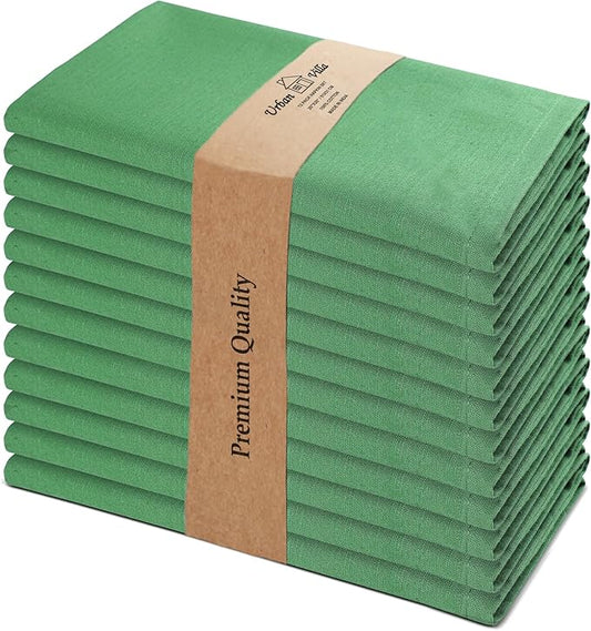 Urban Villa Christmas Cloth Napkins 100% Cotton Slub Absorbent Dinner Napkins (Set of 12) Oversized 20x20 Inches Solid Green Color Soft Durable Reusable Washable Ideal for Everyday Use Wedding Parties