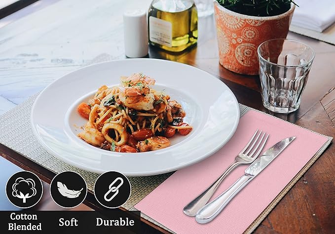 Ruvanti Cloth Napkins Set of 12, 18x18 Inches Napkins Cloth Washable, Soft, Durable, Absorbent, Cotton Blend. Table Dinner Napkins Cloth for Hotel, Christmas, Dinner, Parties - Pink