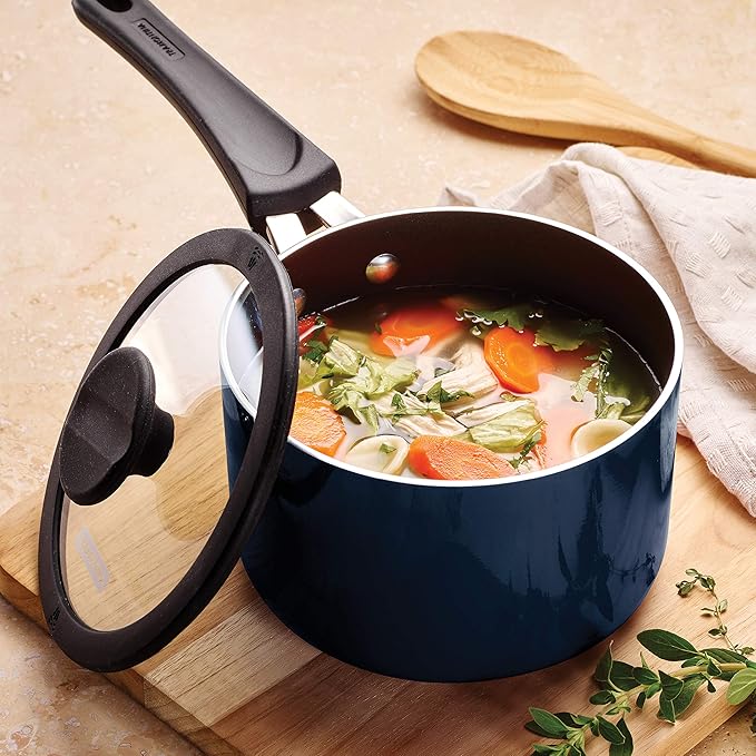 Tramontina Aluminum Non Stick 6-Piece Nesting Sauce Pan Set with Lids - Naval, Kitchen Nonstick Cookware Set, Dishwasher and Oven Safe