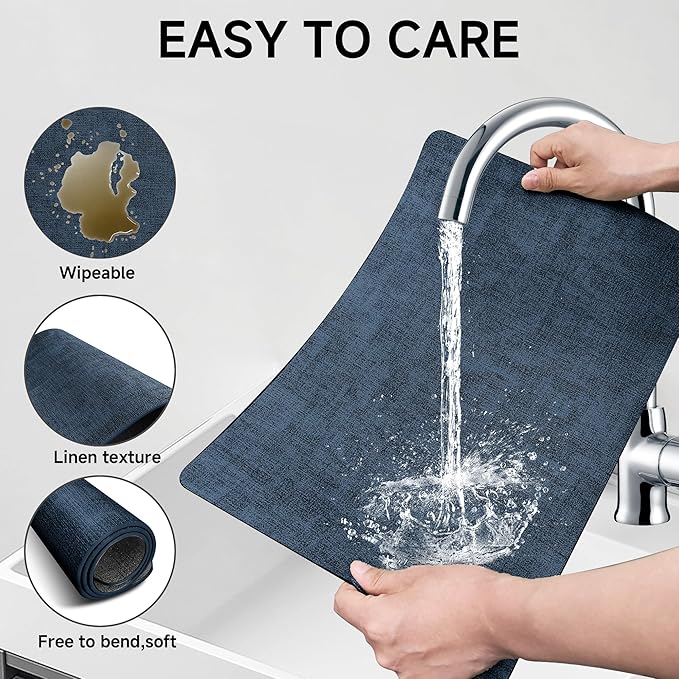 Faux Leather Vinyl Placemats Set of 4 Wipeable Heat Resistant Place Mats 100% Washable - Waterproof - Anti Slip Reversible Table Mats for Kitchen/Dining/Party, 12" x 16.5", Navy Blue & Dark Grey