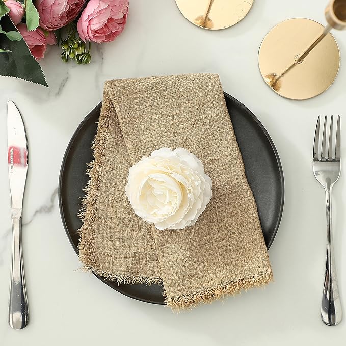 Linen Napkins Set of 12, Versatile 17x17 Inches Handmade Cotton Cloth Napkins, Dinner Table Cloth Napkins for Wedding, Christmas and Parties, Brown