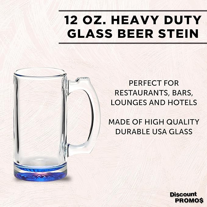 12 Libbey Beer Mugs Set, 12 oz. - Groomsmen Glassware - Blue