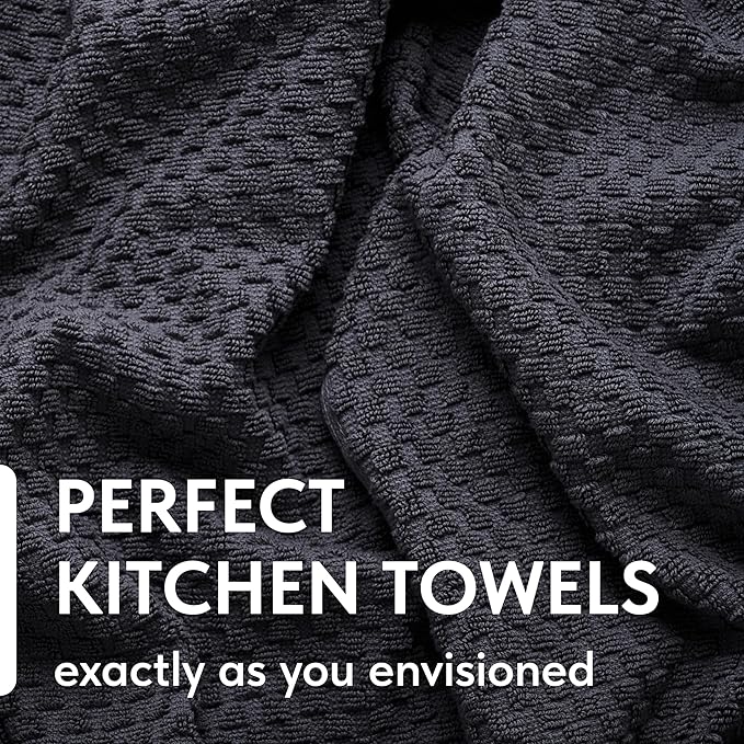 Wealuxe Super Absorbent Kitchen Towels 12 Pack - Premium 100% Cotton Kitchen Towels, 450GSM Thick Machine Washable Gray Dish Towels for Kitchen Drying, Cleaning, Dobby Weave, Unmatched Quality