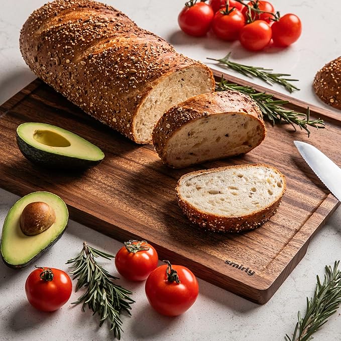 SMIRLY Walnut Wood Cutting Boards for Kitchen, Large - Small, Walnut Wooden Cutting Board Set with Deep Juice Grooves, Non Toxic Serving Tray