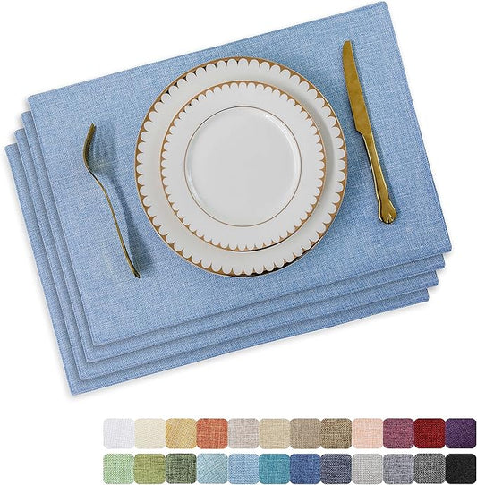 Home Brilliant Blue Placemats Set of 4 Heat Resistant Farmhouse Boho Placemats Burlap Cloth Place Mat Dining Table Place Mats Kitchen Table Mats, Blue