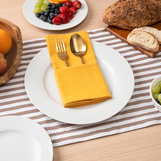 Blue Needles Solid Cloth Napkins Set of 6 Golden Yellow 100% Cotton Dinner Napkins 18x18 inches - Soft, Reusable, Absorbent & Washable Fall Thanksgiving Linen, Ideal for Events, Parties & Everyday Use